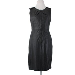 Elie Tahari Dress Sz 8 Black Sleeveless Zipper 100% Leather Poly Bodycon Dress